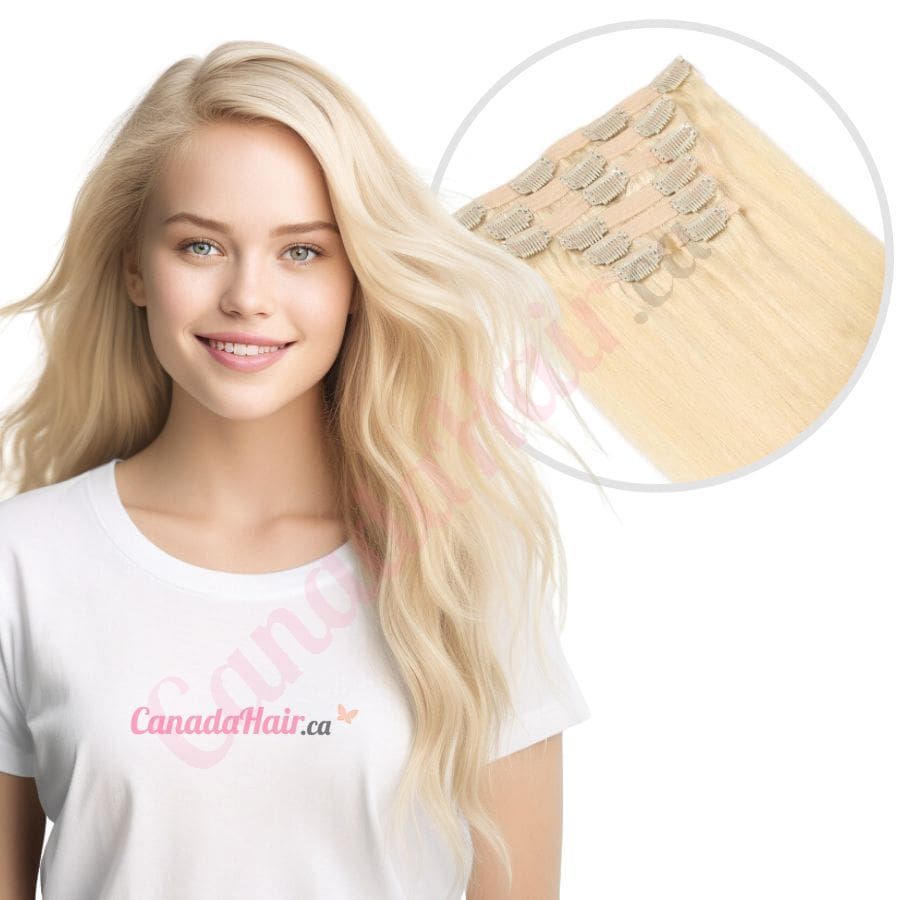 Blonde Clip in hair extensions Real Human Hair Blonde