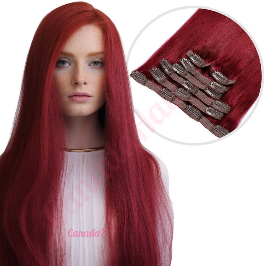 Burgundy CLIP IN hair extensions 100 real hair human hair