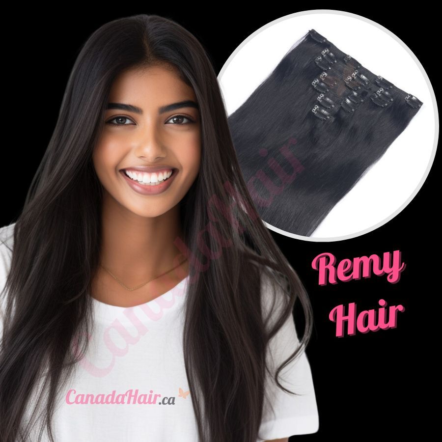 Jet Black Clip in hair extensions Indian Remy Hair Jet Black