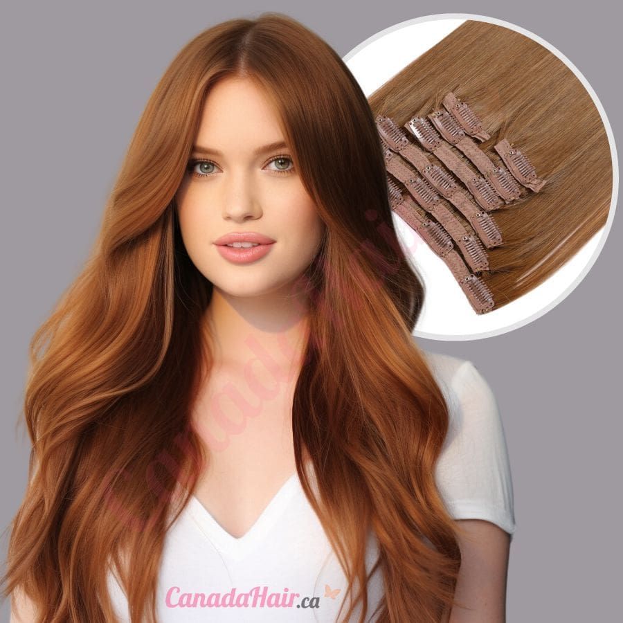 Light Brown 8 CLIP IN hair extensions synthetic hair