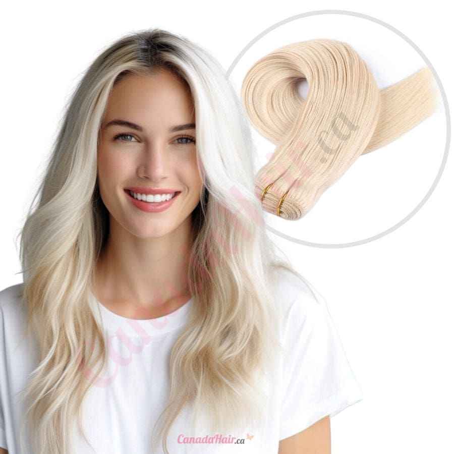 Platinum Blonde sew in hair extensions remy hair weaves wefts Real Human Hair Platinum Blonde