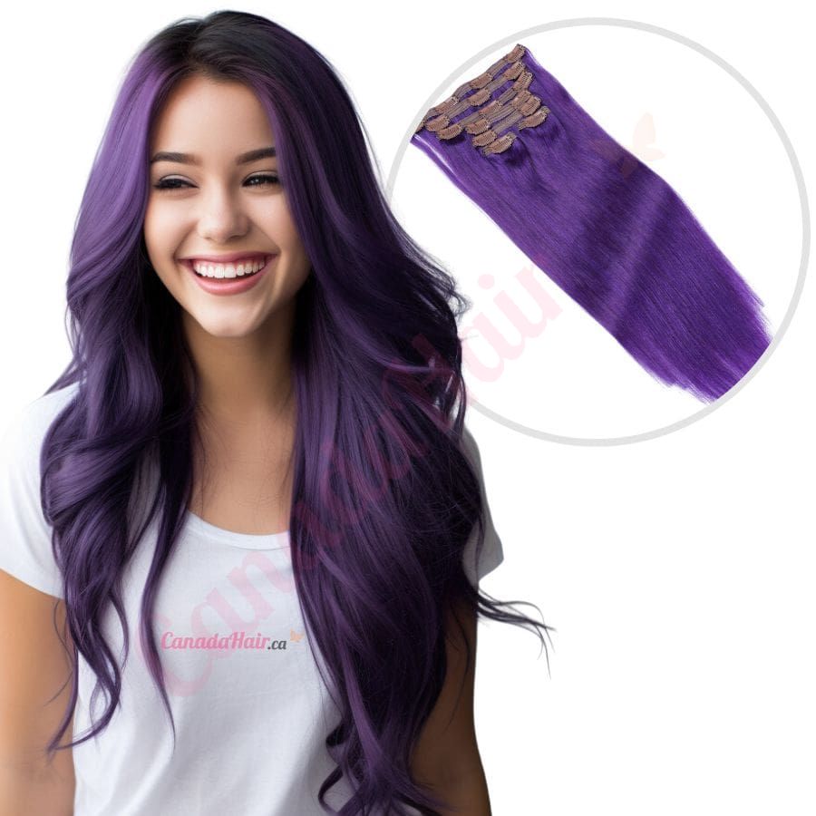 Purple CLIP IN hair extensions 100 real hair human hair