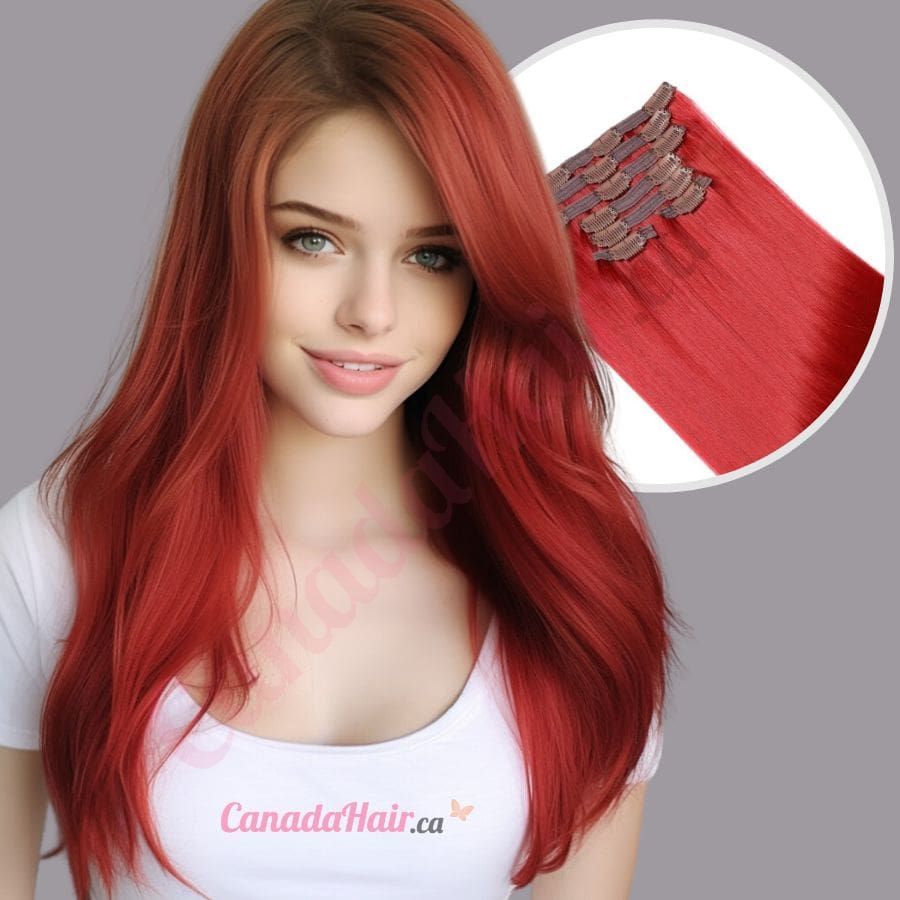 Red CLIP IN hair extensions synthetic hair