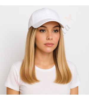 10 inch Remy Hair Rooted Honey Blonde Highlights #4T12/613 Wig, White Hat [FINAL SALE]