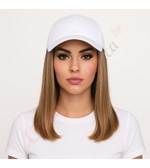 10 inch Remy Hair Chestnut Brown Balayage #6T6/18 Wig, White Hat [FINAL SALE]