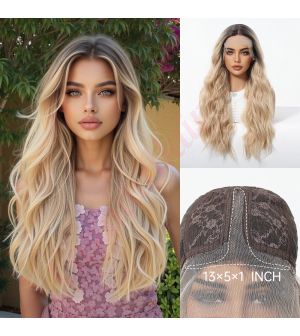 BL33025-1 Dark Roots with Golden Blonde Ombre Synthetic Layered Wavy Wig [FINAL SALE]