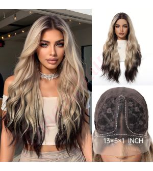 BL66135-1 Blonde with Dark Brown Black Roots Synthetic Layered Curly Trendy Styles Wig [FINAL SALE]