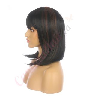 DM1905967-v4 Black with Brown highlights Short Synthetic Hair Wig with Bangs [FINAL SALE]
