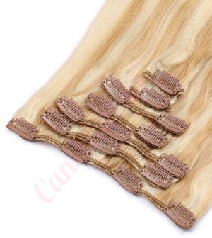 human hair clip in extensions Strawberry Blonde / Bleach Blonde (#27/613)