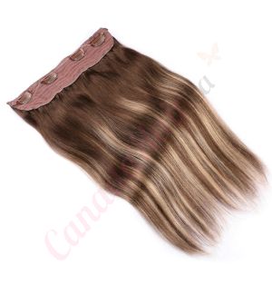 Dark Brown & Blonde Balayage Invisible Wire Extensions - Human Hair
