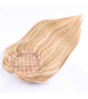 Honey Brown & Ash Blonde #12/24  Hair Topper for Full Coverage (Size: 6.5 inch x 6.5 inch) Remy Human Hair 