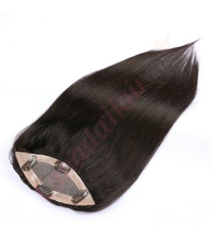 Black / Brown #1b Hair Topper Thinning Hair Full Crown (Size: 6.5 inch x 2.25 inch) Remy Human Hair 