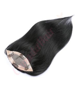 Jet Black #1 Hair Topper For Thinning Hair Full Crown (Size: 6.5 inch x 2.25 inch) Remy Human Hair 