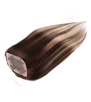 Dark Brown & Blonde Balayage Hair Topper For Thinning Hair Full Crown (Size: 6.5 inch x 2.25 inch) Remy Human Hair 