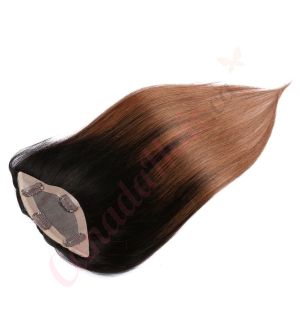 Ombre Chestnut Brown Hair Topper For Thinning Hair Full Crown (Size: 6.5 inch x 2.25 inch) Remy Human Hair 