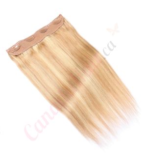 human hair halo extensions 	honey brown & ash blonde #12/24