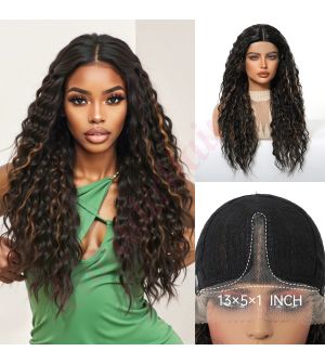 HC11067-3 Dark Brown with Honey Blonde Highlights Synthetic Curly Trendy Styles Wig [FINAL SALE]