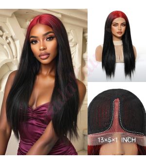 HC11071-2 Black with Vibrant Red Roots Synthetic Straight Wig [FINAL SALE]