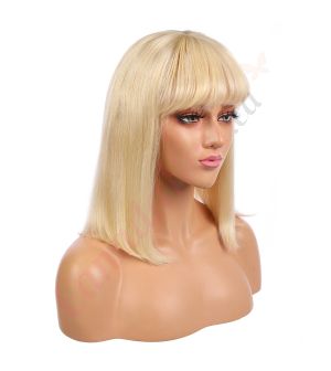 Lillian - Short Blonde Remy Human Hair Wig 14 Inches Bob Wig With Bangs