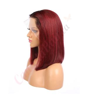 Skylar - Short Ombre Black Burgundy Remy Human Hair Wig 14 Inches Bob Wig