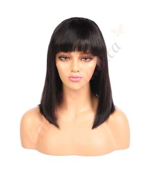 Aria - Short Black Remy Human Hair Wig 14 Inches Bob Wig With Bangs