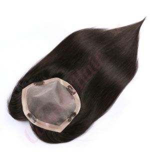 Black / Brown #1b Hair Topper for Full Coverage (Size: 6.5 inch x 6.5 inch) Remy Human Hair 