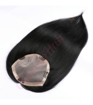 Jet Black #1 Hair Topper for Full Coverage (Size: 6.5 inch x 6.5 inch) Remy Human Hair 