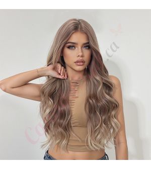 SWFT8003-1BR28 Ash Brown with Blonde Highlights Synthetic Wavy Wig [FINAL SALE]