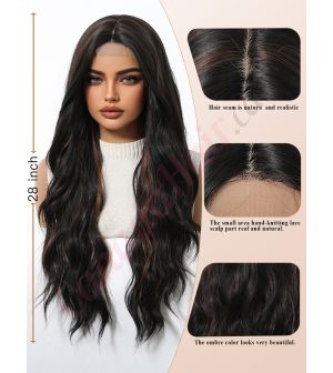 SWFT8003-8BR28 Natural Black with Subtle Brown Highlights Synthetic Wavy Wig [FINAL SALE]