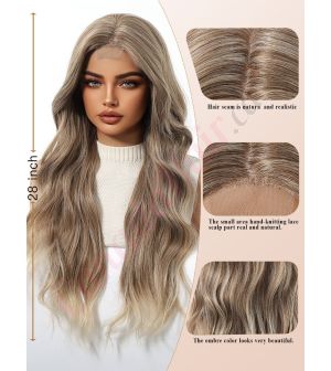 SWFT8003-9BR28 Ash Brown with Blonde Ombre Synthetic Wavy Wig [FINAL SALE]