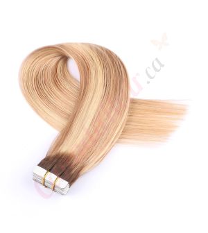 Rooted Honey Blonde Highlights #4t12/613 Tape-ins Human Hair