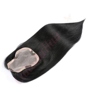 Jet Black #1 Hair Topper For Thinning Hair Part Large Coverage (Size: 3 inch - 5.75 inch x 5 inch) Remy Human Hair 