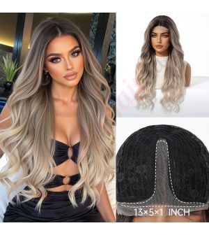 WG1001-18 Dark Ash Blonde with Light Blonde Ombre Synthetic Wavy Wig [FINAL SALE]