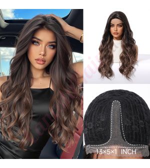 WG1001-4 Dark Brown with Soft Ash Brown Highlights Synthetic Curly Trendy Styles Wig [FINAL SALE]