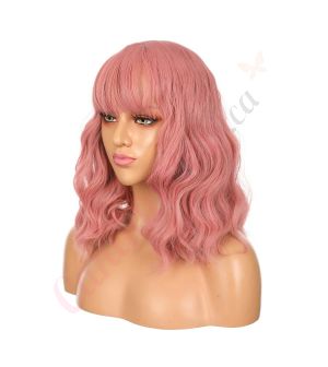 DM1707299-v4 - Short Pink Synthetic Hair Wig With Bangs [FINAL SALE]