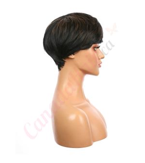 DM1707327-v4 - Short Highlighted Black Synthetic Hair Wig With Bangs [FINAL SALE]