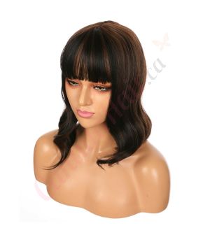 DM2031314-v4 - Short Highlighted Black Synthetic Hair Wig With Bangs [FINAL SALE]