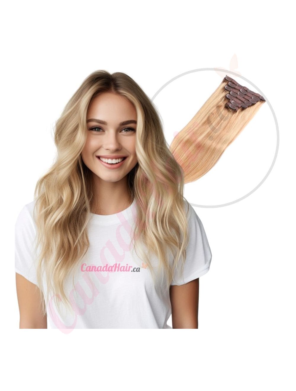 Rooted Honey Blonde Highlights Clip in hair extensions Real Human Hair Rooted Honey Blonde Highlights