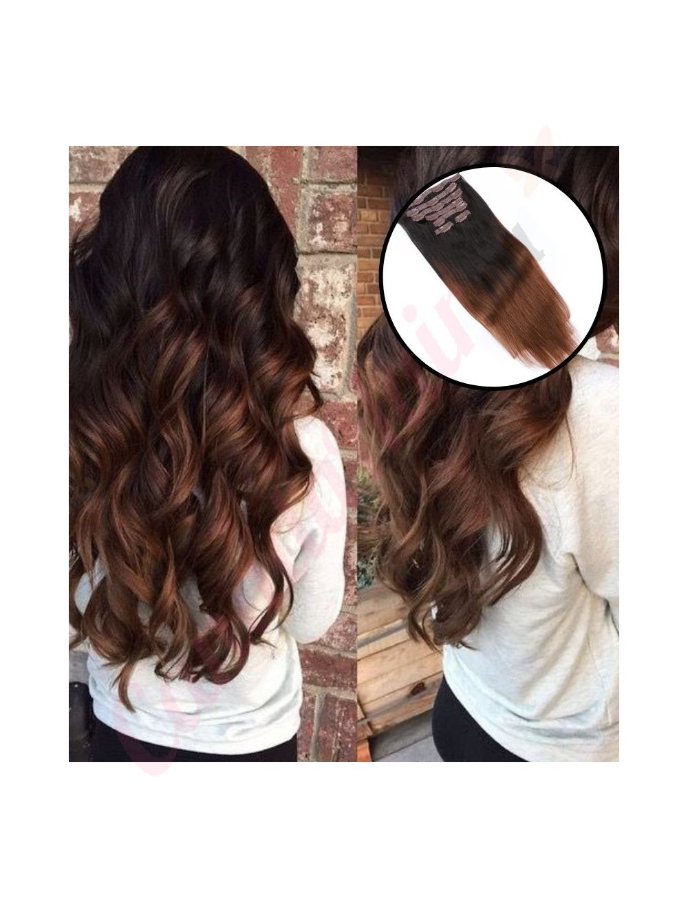 Ombre Chestnut Brown CLIP IN hair extensions 100 real hair human hair