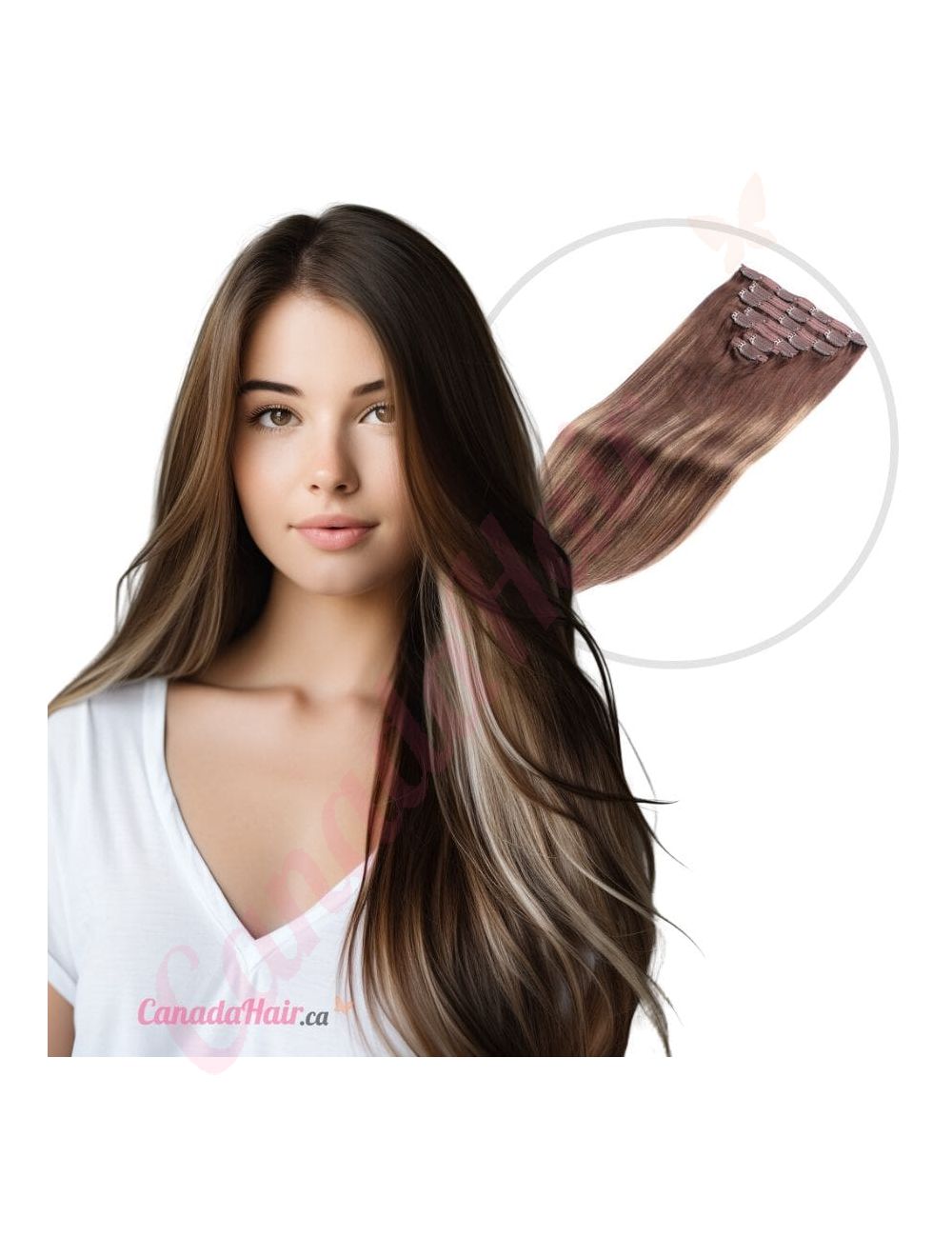 Dark Brown Blonde Balayage Clip in hair extensions Real Human Hair Dark Brown Blonde Balayage