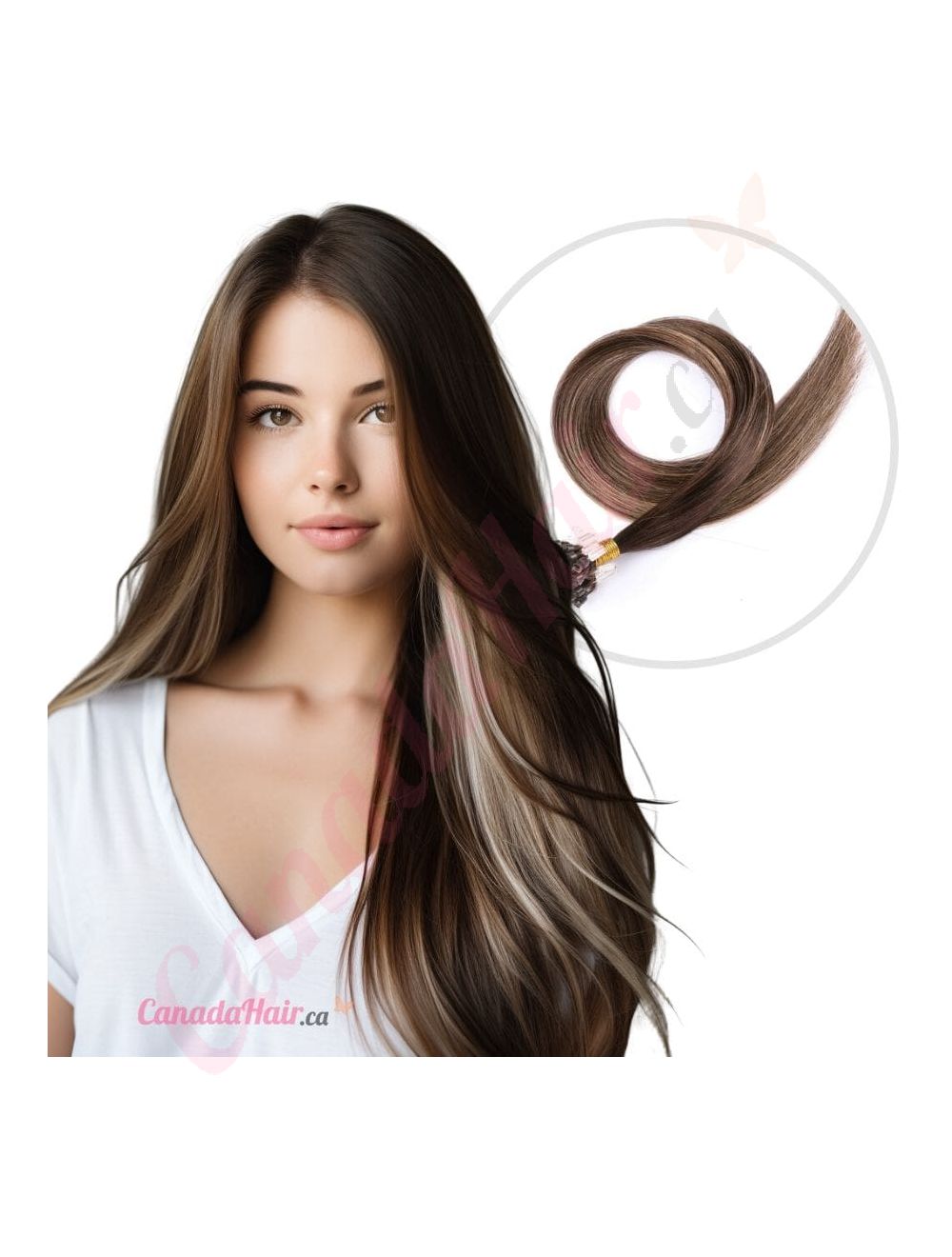 Micro loop Extensions Dark Brown Balayage 100 Real Human Hair 14 inches