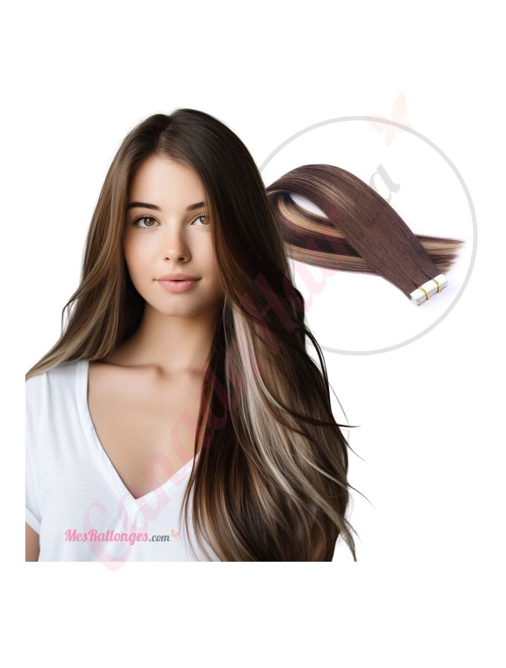 Dark Brown Blonde Balayage tape in hair extensions Real Human Hair Dark Brown Blonde Balayage