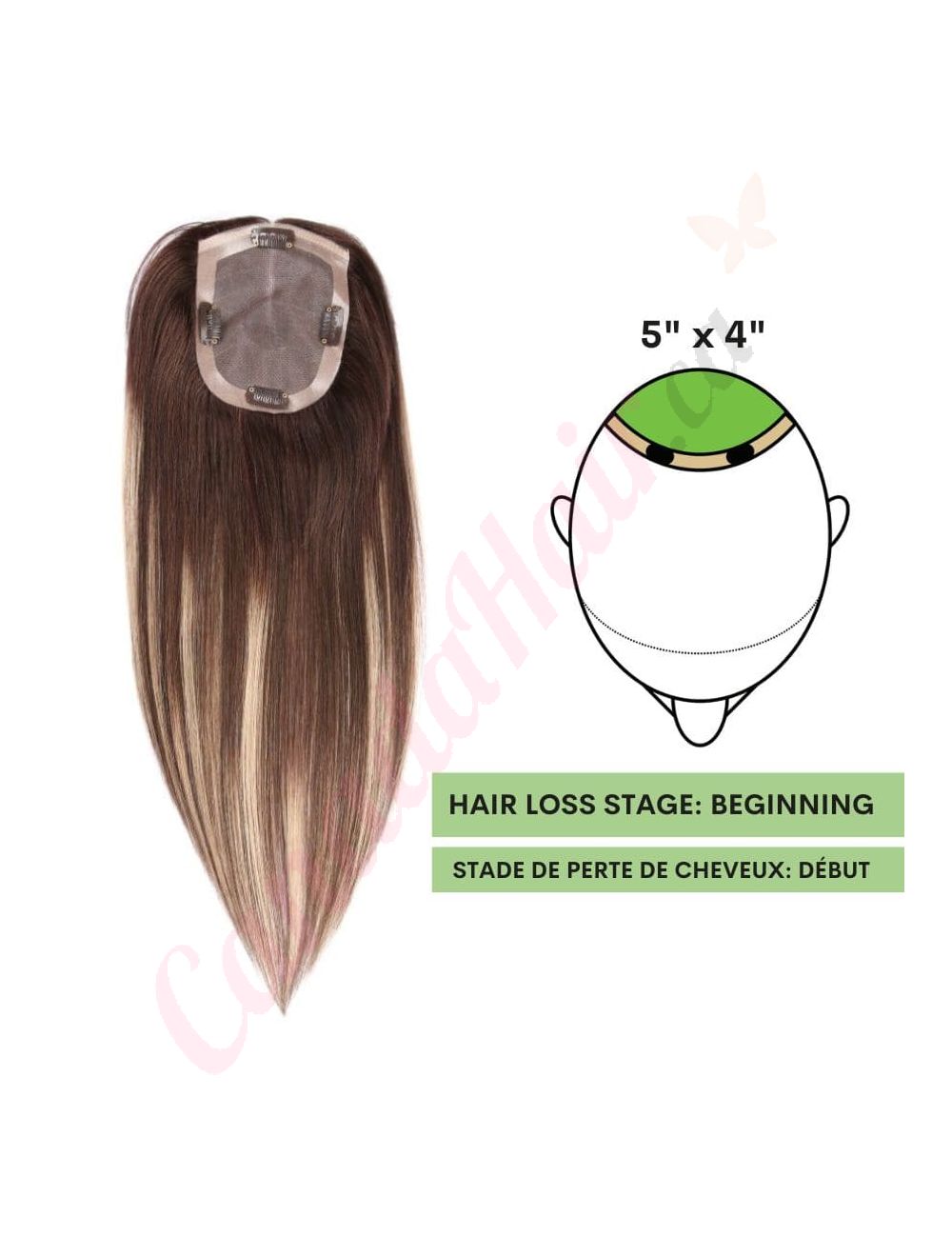 Dark Brown Blonde Balayage Hair Topper 14 inch for Thinning Hair Crown Size 5 inch