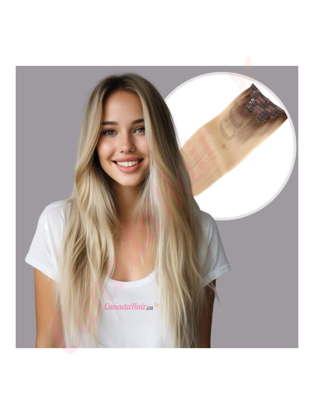 Clip in Extensions Ombre Blonde Synthetic Hair 16 inches Canada Hair