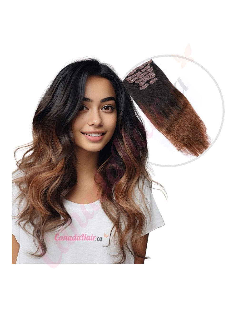 Clip in Extensions Ombre Chestnut Brown 100 Real Human Hair 14 inches Canada Hair