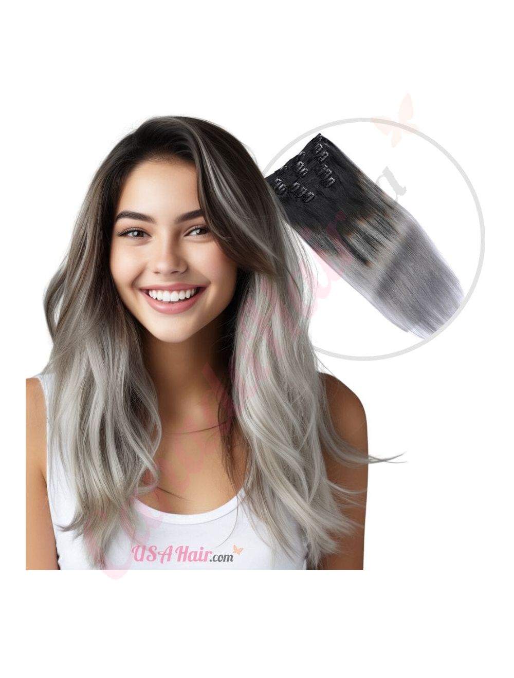 Ombre Grey Clip ins Human Hair