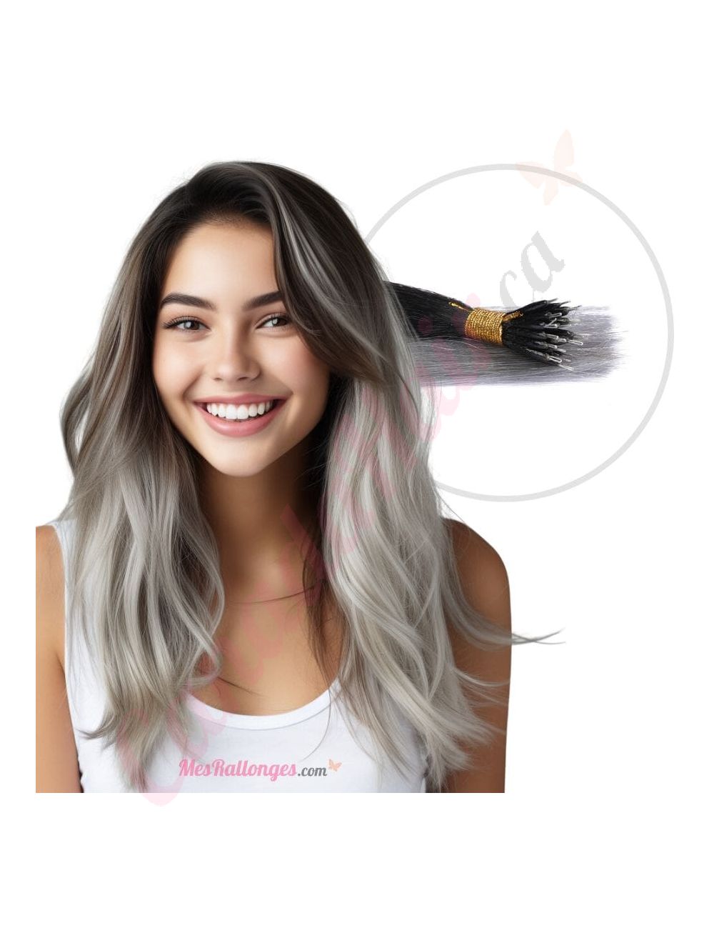 Ombre Grey Nano Rings Human Hair