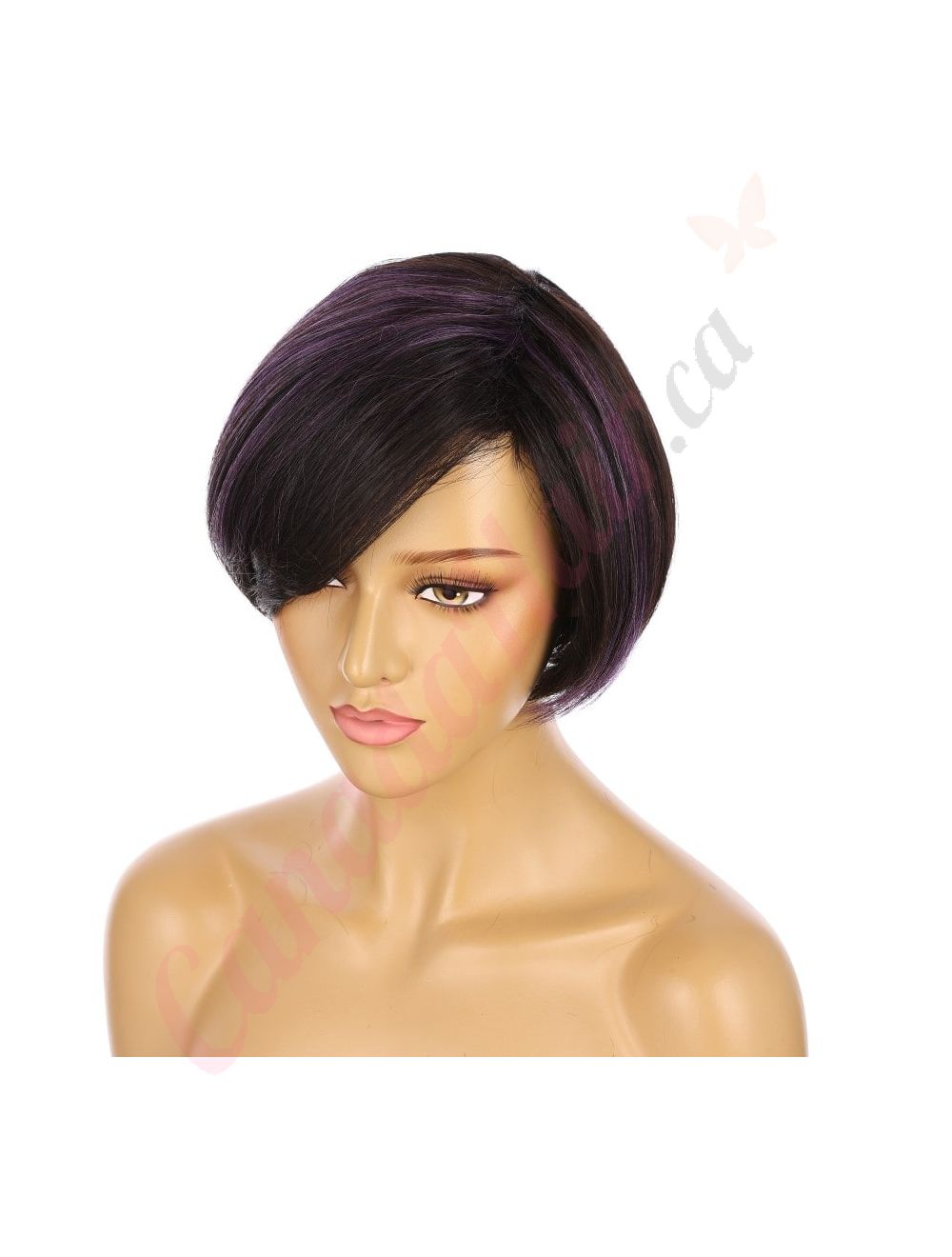 10 Black Brown Purple Highlights Short Wig 10 inch Remy Human Hair TD Z082 1b purple