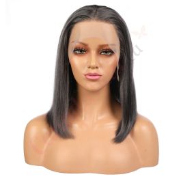 Anna Short Black Grey Remy Human Hair Wig 14 Inches Bob Wig