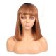 Violet - Short Brunette Remy Human Hair Wig 14 Inches Bob Wig With Bangs